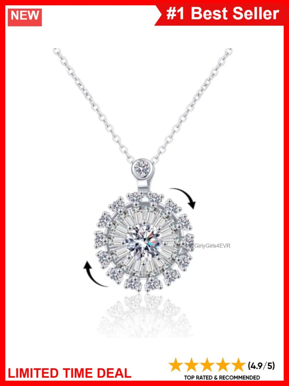 Sterling Silver Sunflower Pendant Necklace Moissanite CZ Adjustable Chain